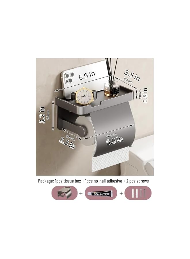 S-TOP Upgrade Bathroom Toilet Paper Holder with Shelf – Self-Adhesive Wall Mount Roll Holder with Cover, Space-Saving, Easy Installation for RV, Washroom, Bathroom Accessories (Gray) - Image 4