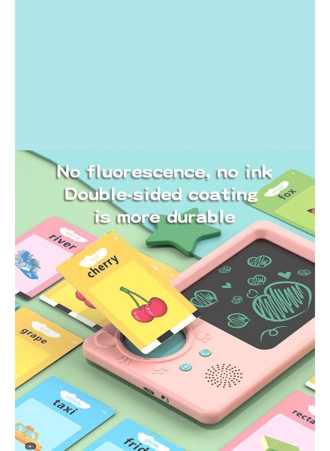 ألعاب تنوير تعليمية للأطفال - لوحة رسم جرافيتي بلورة سائلة، آلة تعليم مبكر للقراءة والكتابة بالبطاقات - وردي - Image 3
