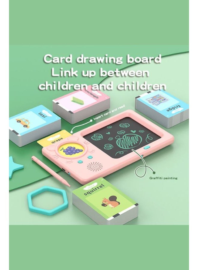 ألعاب تنوير تعليمية للأطفال - لوحة رسم جرافيتي بلورة سائلة، آلة تعليم مبكر للقراءة والكتابة بالبطاقات - وردي - Image 2