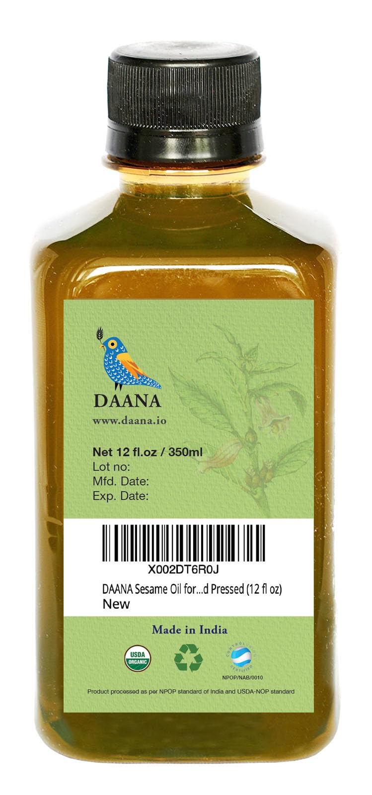 DAANA Sesame Oil for Skin: Certified USDA Organic, Extra Virgin, Cold Pressed (12 fl oz) - Image 5