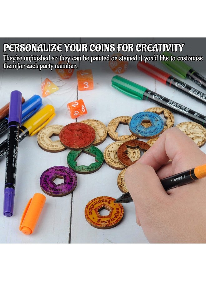 CZYY DND Tokens Laser Cut Wood Coins Set of 15 in 3 Styles - Lucky Clover, Inspiration and Dragon - Perfect for Dungeons & Dragons, Pathfinder, RPG and Board Game - Image 5