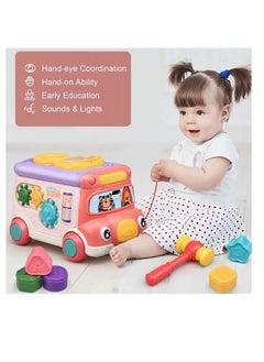 SYOSI Lovely Stone Push Pull Bus Toy Baby Musical Learning Toys with Sound  Light WhackaMole Game Shape Matching Gear Toy Clock Activity Bus Toy Early Education Gift for Toddler Boys Girls  - Image 1