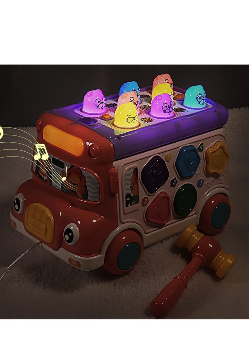 SYOSI Lovely Stone Push Pull Bus Toy Baby Musical Learning Toys with Sound  Light WhackaMole Game Shape Matching Gear Toy Clock Activity Bus Toy Early Education Gift for Toddler Boys Girls - Image 4