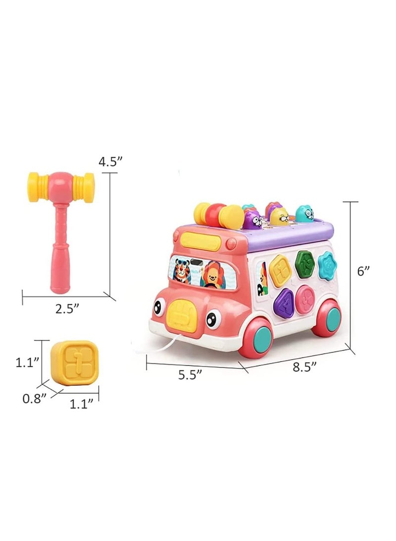 SYOSI Lovely Stone Push Pull Bus Toy Baby Musical Learning Toys with Sound  Light WhackaMole Game Shape Matching Gear Toy Clock Activity Bus Toy Early Education Gift for Toddler Boys Girls - Image 5