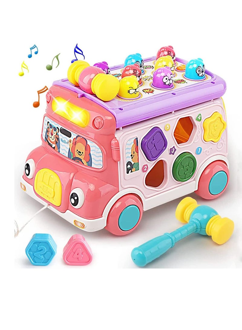 SYOSI Lovely Stone Push Pull Bus Toy Baby Musical Learning Toys with Sound  Light WhackaMole Game Shape Matching Gear Toy Clock Activity Bus Toy Early Education Gift for Toddler Boys Girls - Image 2