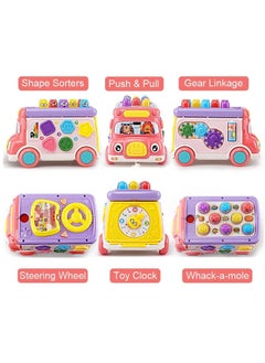 SYOSI Lovely Stone Push Pull Bus Toy Baby Musical Learning Toys with Sound  Light WhackaMole Game Shape Matching Gear Toy Clock Activity Bus Toy Early Education Gift for Toddler Boys Girls  - Image 3