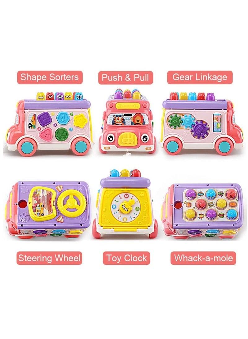 SYOSI Lovely Stone Push Pull Bus Toy Baby Musical Learning Toys with Sound  Light WhackaMole Game Shape Matching Gear Toy Clock Activity Bus Toy Early Education Gift for Toddler Boys Girls - Image 3