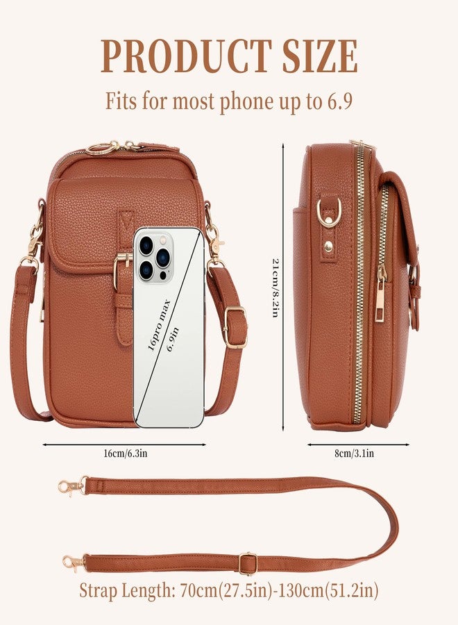 Toptime Small Crossbody Bags for Women, Vegan Leather Messenger Bag Anti-theif, 10 Card Slots Cell Phone Purse with Crossbody Strap, Triple Compartments Brown Shoulder Bag for Travel Shopping Dating - Image 2