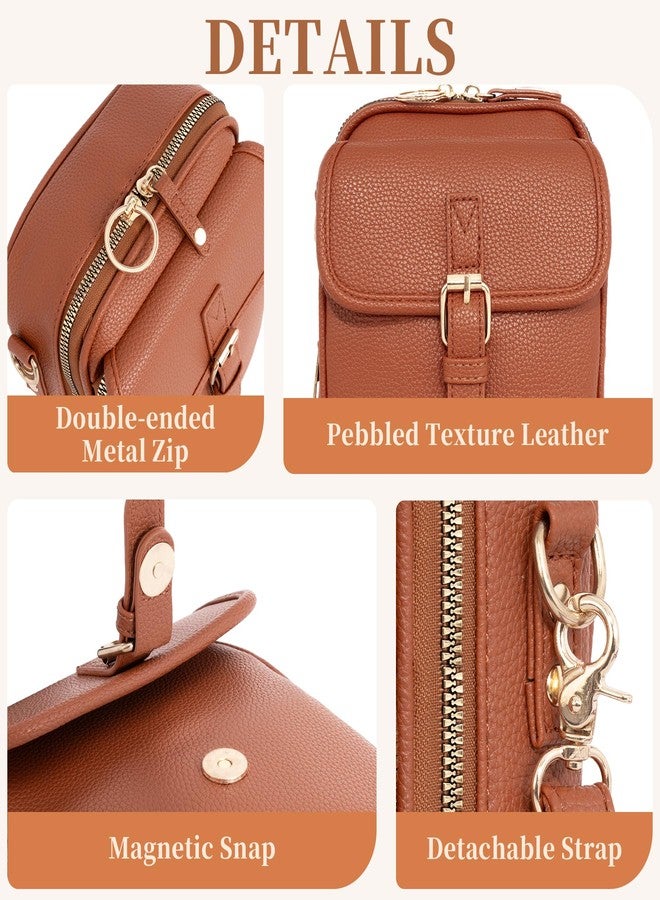Toptime Small Crossbody Bags for Women, Vegan Leather Messenger Bag Anti-theif, 10 Card Slots Cell Phone Purse with Crossbody Strap, Triple Compartments Brown Shoulder Bag for Travel Shopping Dating - Image 5