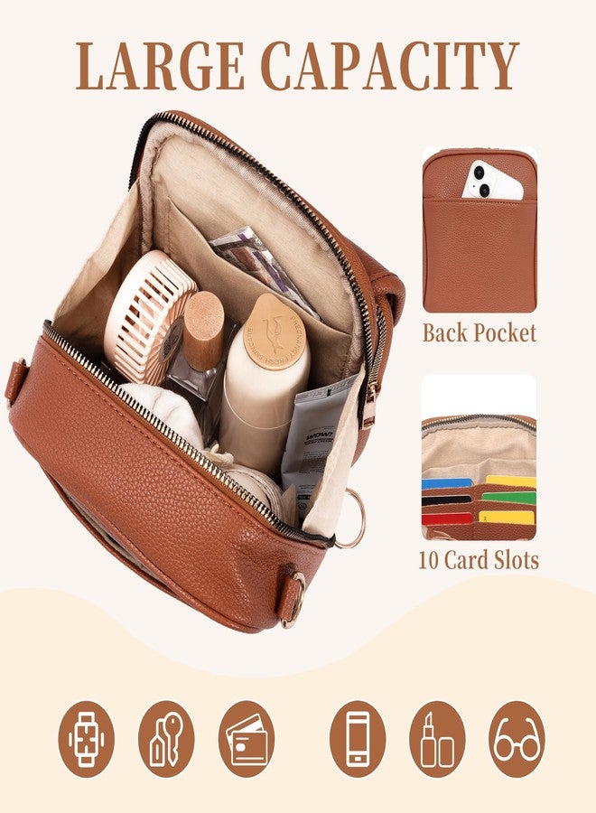 Toptime Small Crossbody Bags for Women, Vegan Leather Messenger Bag Anti-theif, 10 Card Slots Cell Phone Purse with Crossbody Strap, Triple Compartments Brown Shoulder Bag for Travel Shopping Dating - Image 4
