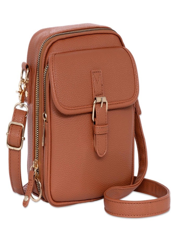 Toptime Small Crossbody Bags for Women, Vegan Leather Messenger Bag Anti-theif, 10 Card Slots Cell Phone Purse with Crossbody Strap, Triple Compartments Brown Shoulder Bag for Travel Shopping Dating - Image 1