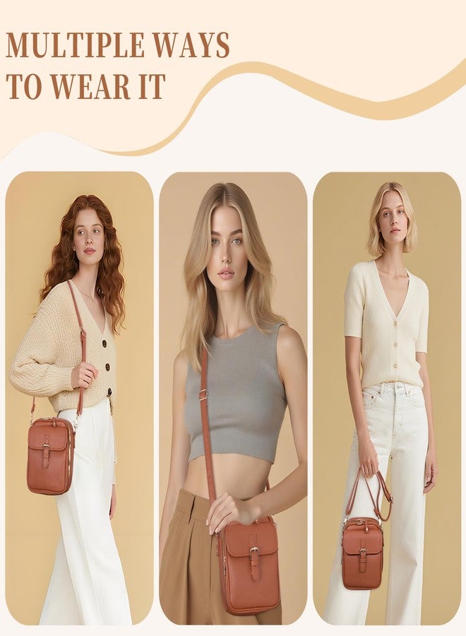 Toptime Small Crossbody Bags for Women, Vegan Leather Messenger Bag Anti-theif, 10 Card Slots Cell Phone Purse with Crossbody Strap, Triple Compartments Brown Shoulder Bag for Travel Shopping Dating - Image 3