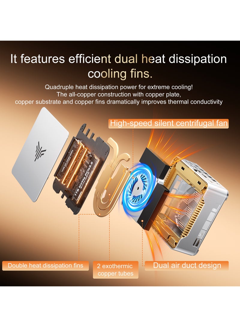 نيبوجي كمبيوتر صغير مزود بمعالج Intel Core i9-14900HX وذاكرة وصول عشوائي (RAM) سعة 32 جيجابايت ومحرك أقراص SSD M.2 2280 PCIe 4.0*4 سعة 1 تيرابايت (تصل السرعة إلى 5.0 جيجاهرتز، 24 نواة/32 خيطًا) إخراج ثلاثي الشاشات بدقة 4K/Wi-Fi6/بلوتوث 5.2/USB3.2 Gen2 Type-C/USB3.2 Gen2 Type-A/HDMI2.0/منفذ إيثرنت جيجابت Rj45 10-1000M/ويندوز 11 برو silver - Image 3