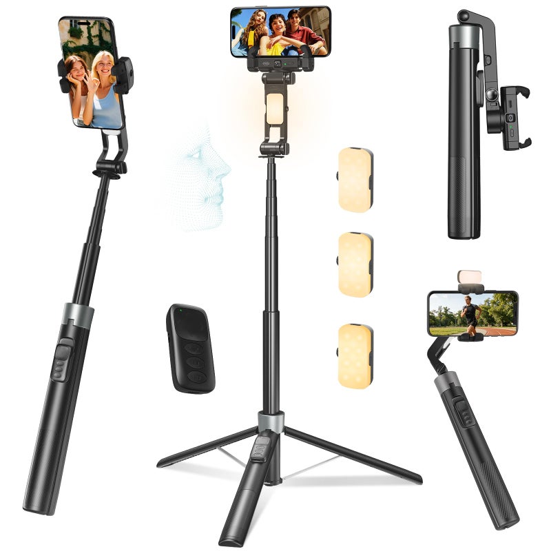 DMYWB 360 Face Tracking Selfie Stick Tripod with Handheld stabilizer Function 709 Extendable Phone Tripod for iPhone with Light Remote - Image 2