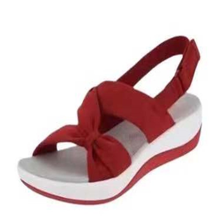 2021 Summer New PU Womens Casual Peep Toe Bow Wedge Sandals Red