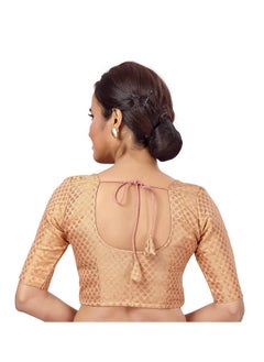 Studio Shringaar Studio Shringaar Women's Readymade Brocade Saree Blouse with Elbow Length Sleeves (2157-Peach, 46)  - Image 4
