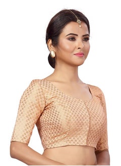 Studio Shringaar Studio Shringaar Women's Readymade Brocade Saree Blouse with Elbow Length Sleeves (2157-Peach, 46)  - Image 3