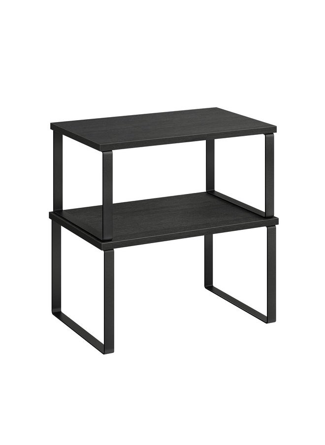 SONGMICS SONGMICS Cabinet Organizer Shelf, Set of 2 Kitchen Counter Shelves, Kitchen Storage, Spice Rack, Stackable, Expandable, Metal and Engineered Wood, Ink Black and Ebony Black UKCS02B01  - Image 1