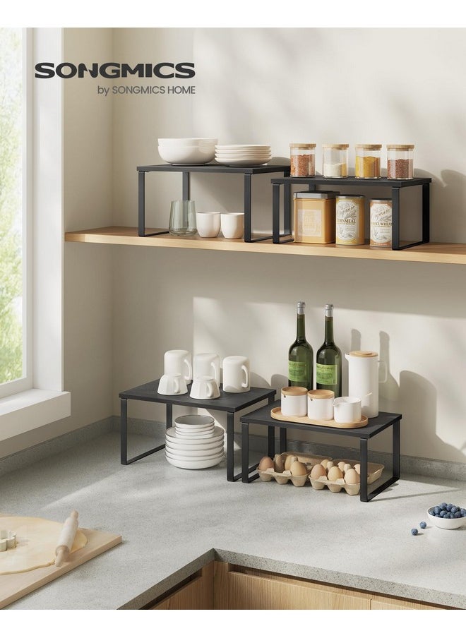 SONGMICS SONGMICS Cabinet Organizer Shelf, Set of 2 Kitchen Counter Shelves, Kitchen Storage, Spice Rack, Stackable, Expandable, Metal and Engineered Wood, Ink Black and Ebony Black UKCS02B01  - Image 2