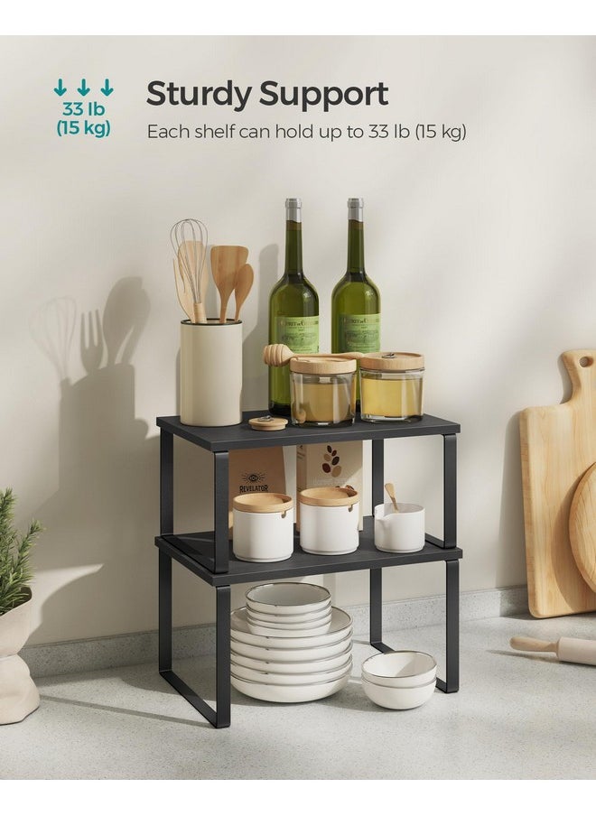 SONGMICS SONGMICS Cabinet Organizer Shelf, Set of 2 Kitchen Counter Shelves, Kitchen Storage, Spice Rack, Stackable, Expandable, Metal and Engineered Wood, Ink Black and Ebony Black UKCS02B01  - Image 4