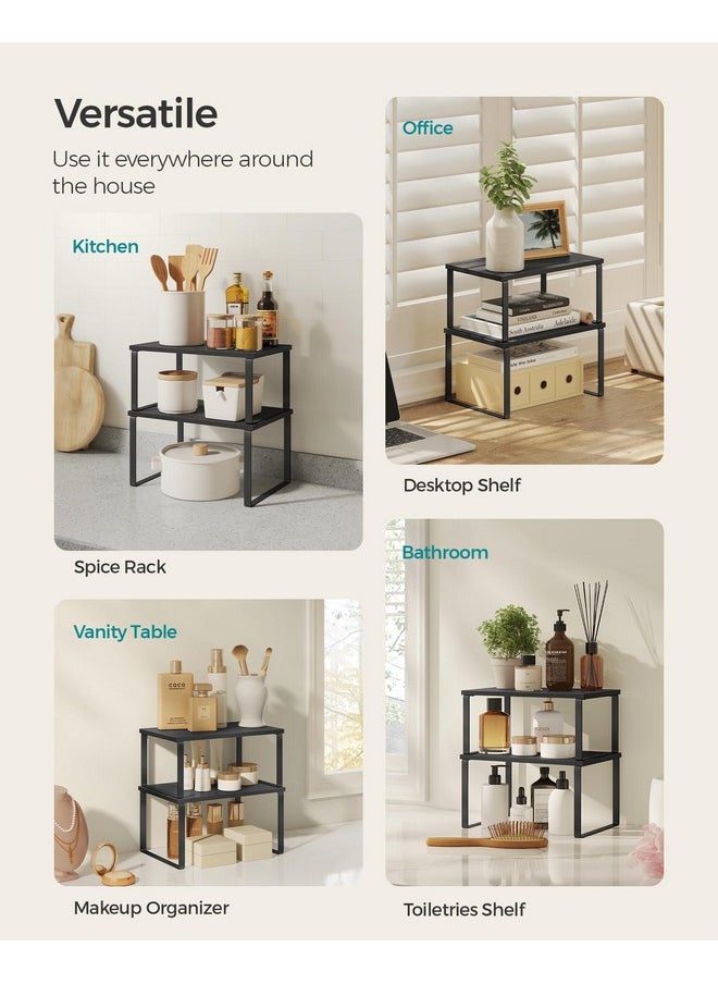 SONGMICS SONGMICS Cabinet Organizer Shelf, Set of 2 Kitchen Counter Shelves, Kitchen Storage, Spice Rack, Stackable, Expandable, Metal and Engineered Wood, Ink Black and Ebony Black UKCS02B01  - Image 5