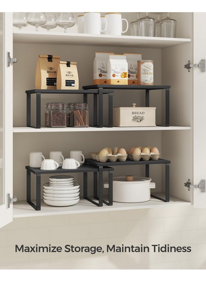 SONGMICS SONGMICS Cabinet Organizer Shelf, Set of 2 Kitchen Counter Shelves, Kitchen Storage, Spice Rack, Stackable, Expandable, Metal and Engineered Wood, Ink Black and Ebony Black UKCS02B01  - Image 3