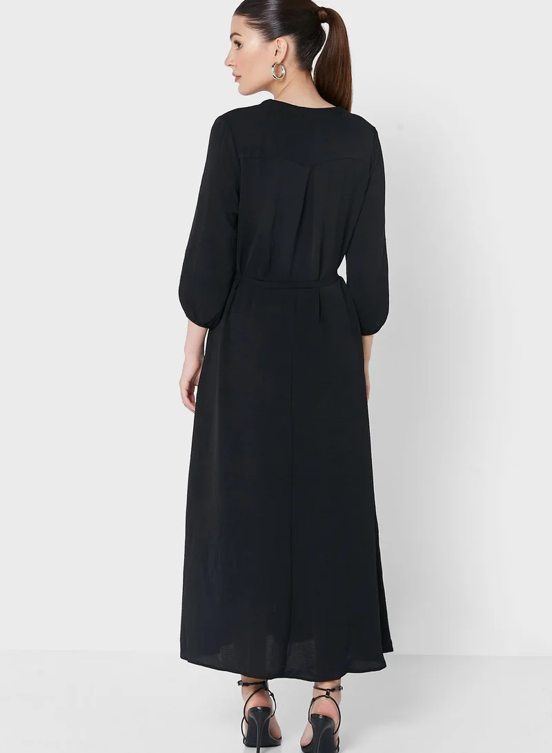 ONLY Balloon Sleeve Tie Detail Dress