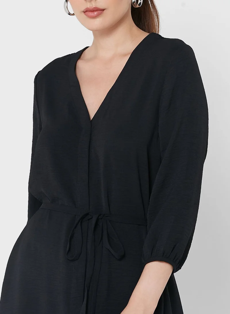 ONLY Balloon Sleeve Tie Detail Dress