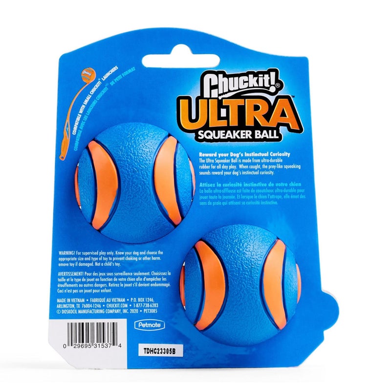 Chuckit! Ultra Squeaker Balls for Dogs, Floating Water Pet Toys, Durable Rubber Pet Toy, Bouncy Squeaky Fetch Balls For Dogs, Pack of 2, Medium (2.5") - Image 2