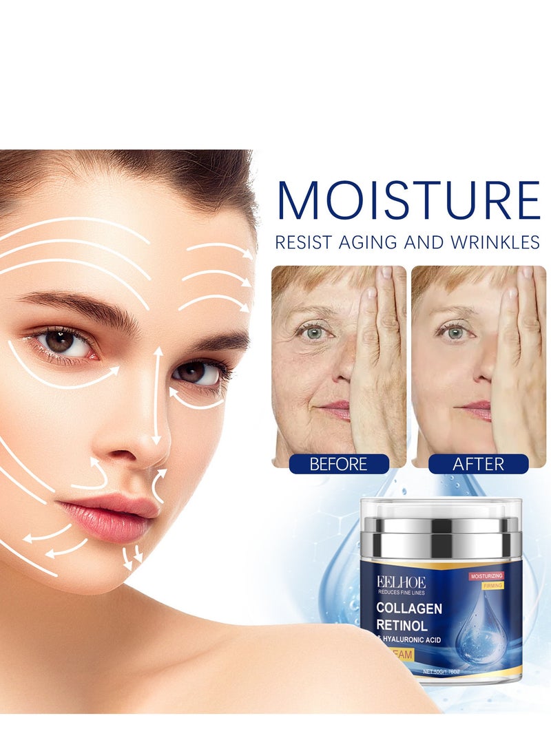 EELHOE Collagen Face Moisturizer, Natural Anti-Aging Firming Face Cream, Anti-Aging Face Moisturizer with Hyaluronic Acid, Retinol Face Cream, Slow Down Aging, Reduce Wrinkles and Fine Lines 50g - Image 3