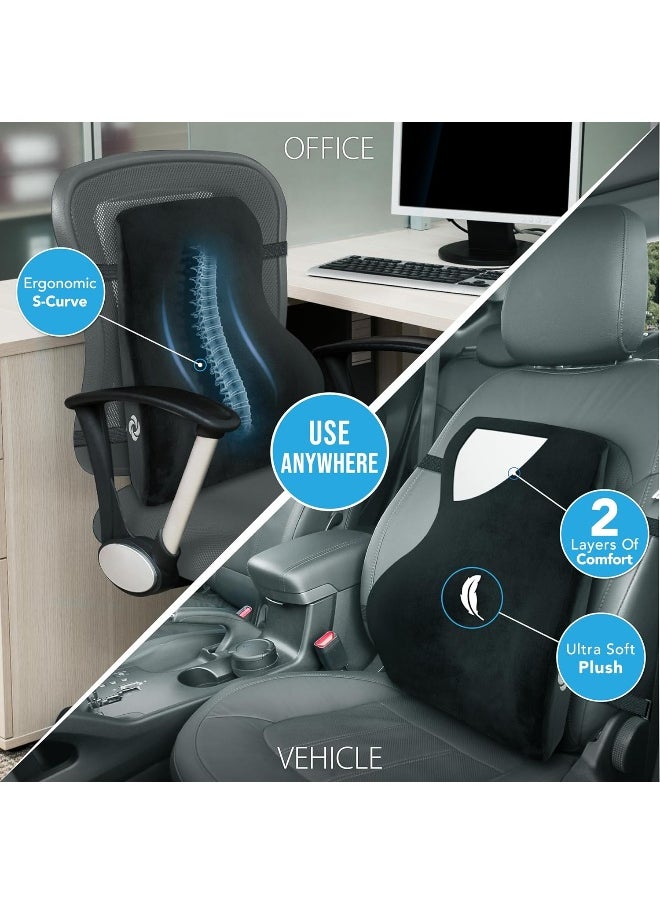 SAMSONITE, [Mid-Low] Back Support Lumbar Pillow for Office Chair or Car Seat, [HIGH GRADE - MEMORY FOAM], Boost your Back Comfort Zone, Versatile Use Supportive Cushion with Soft Plush Cover