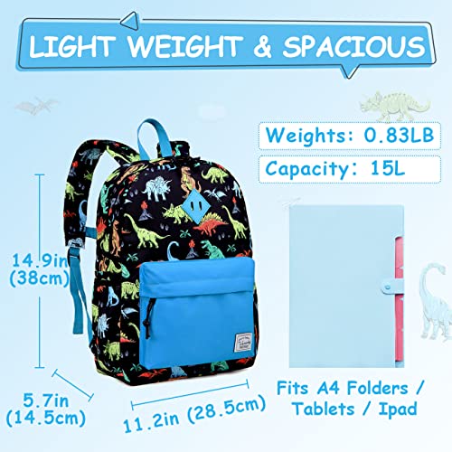 VASCHY Dinosaur Backpack for Boys, Kids Water Resistant Lightweight Backpack for Toddlers Daycare Preschool Blue - Image 2