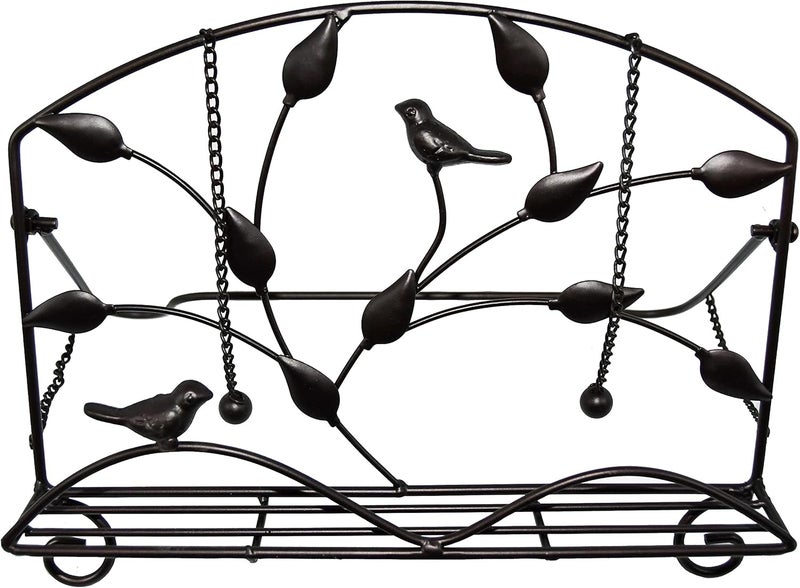 OwlGift Classic Cast Iron Brid  Metal Leaf Design Cookbook Stand Decorative Recipe Holder for Kitchen Coffee Tablet Placement Storage Rack wWeighted Chains  Brown - Image 2