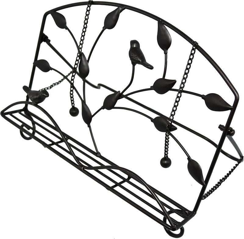 OwlGift Classic Cast Iron Brid  Metal Leaf Design Cookbook Stand Decorative Recipe Holder for Kitchen Coffee Tablet Placement Storage Rack wWeighted Chains  Brown - Image 5