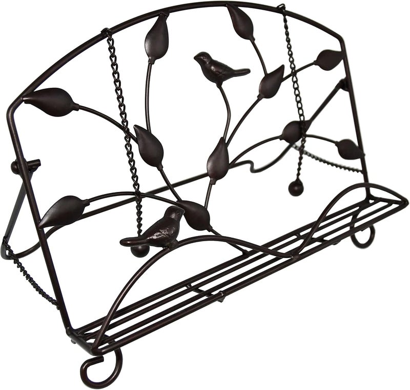 OwlGift Classic Cast Iron Brid  Metal Leaf Design Cookbook Stand Decorative Recipe Holder for Kitchen Coffee Tablet Placement Storage Rack wWeighted Chains  Brown - Image 1