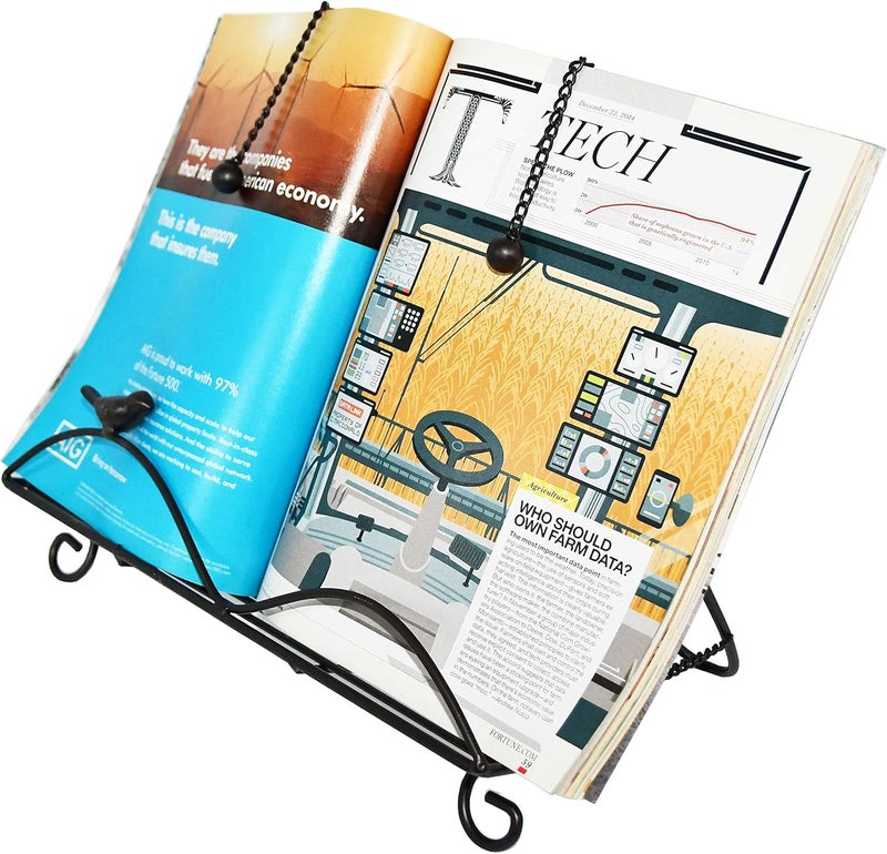 OwlGift Classic Cast Iron Brid  Metal Leaf Design Cookbook Stand Decorative Recipe Holder for Kitchen Coffee Tablet Placement Storage Rack wWeighted Chains  Brown - Image 4