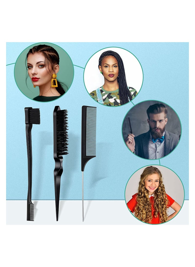 ORiTi - 3 Pcs Slick Brush Set Bristle Hair Brush Teasing Comb Edge Hair Brush Grooming Combs Sturdy Rat Tail Comb for Women Babies Kids' Hair - Image 1