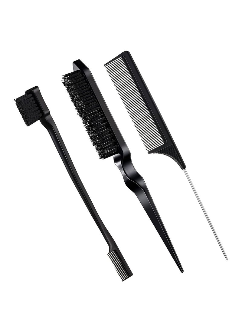 ORiTi - 3 Pcs Slick Brush Set Bristle Hair Brush Teasing Comb Edge Hair Brush Grooming Combs Sturdy Rat Tail Comb for Women Babies Kids' Hair - Image 1
