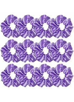 Sufermoe 12 Pcs Satin Silk Hair Scrunchies Soft Hair Ties Fashion Hair Bands Hair Bow Ropes Hair Elastic Bracelet Ponytail Holders Hair Accessories for Women and Girls 45 Inch Purple 