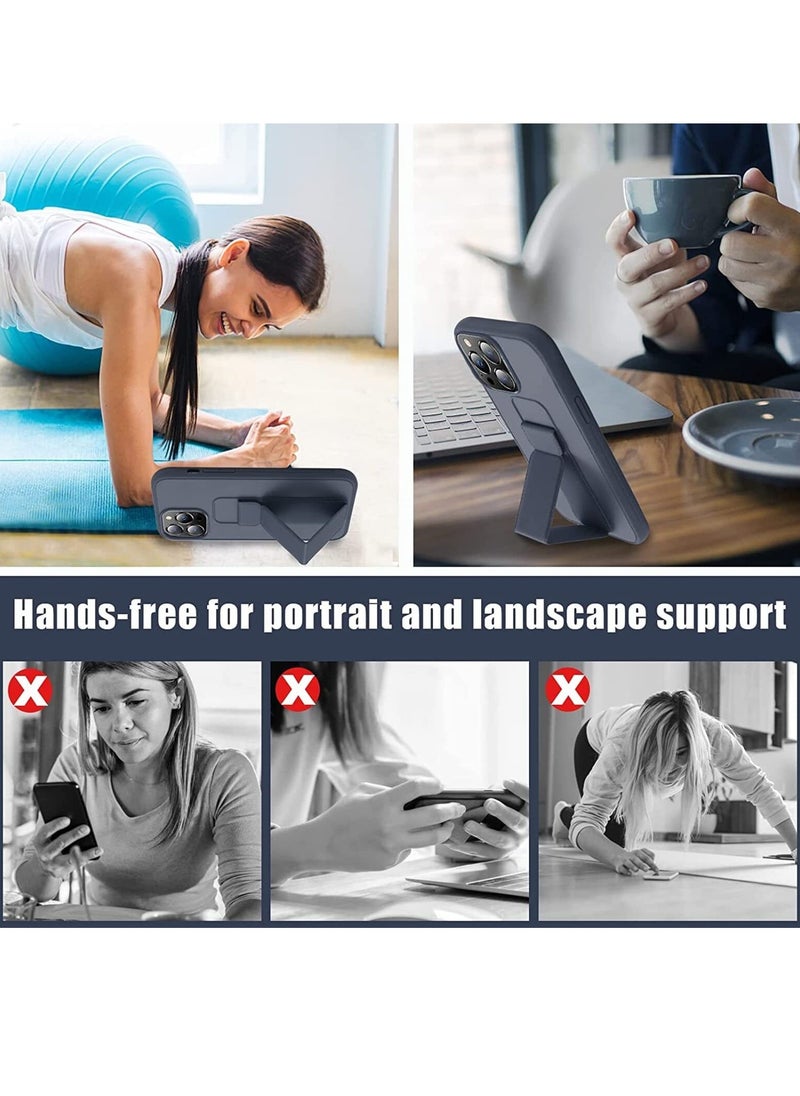 BORTONY - iPhone 14 Pro Max 6.7 Case with Magnetic Stand and Holder Premium Silicone Vertical and Horizontal Hand Strap and Grip and Multi Stand Car Mount Kickstand Case Finger Strap Cover - Image 1