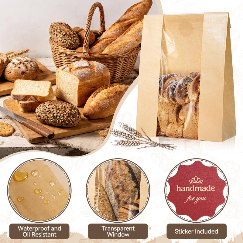IMagicoo 25 Pcs Bread Bags for Homemade Bread, Paper Sourdough Bags with window, Large Bakery Loaf Bag with Stickers for Cookies, Popcorns, Hamburgers (25, 14.2"x8.3"x3.6") - Image 4