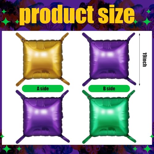 Charnoel 50 Pcs Mardi Gras Party Decor Double Sided Square Foil Balloons Wall Backdrop 19 Purple Green Gold Foil Balloon Tunnel Arch Garland Kit for Fat Tuesday New Orleans Carnival Masquerade Party - Image 5