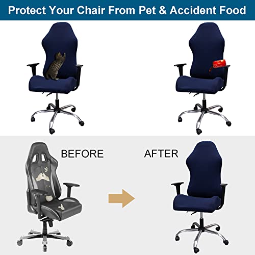 WOMACO Gaming Chair Slipcover Stretch Seat Chair Cover for Leather Computer Reclining Racing Ruffled Gamer Chair Protector (Dark Blue, One-size) - Image 4