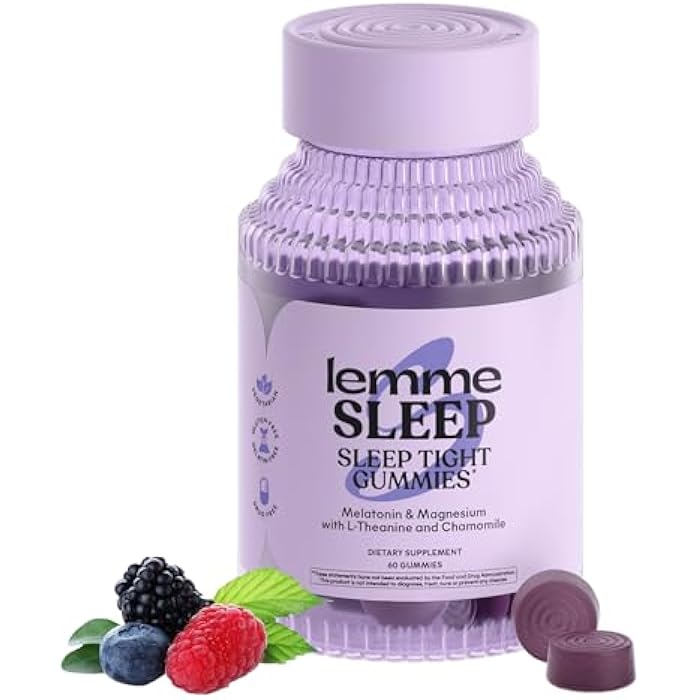 Lemme Sleep Gummies with 5mg Melatonin, Elderberry, Magnesium, L-Theanine, Chamomile and Lavender, Drug-Free Nighttime Sleep Aid, Gluten Free, Gelatin Free, Non GMO, Berry Flavored (60 Count) - Image 1