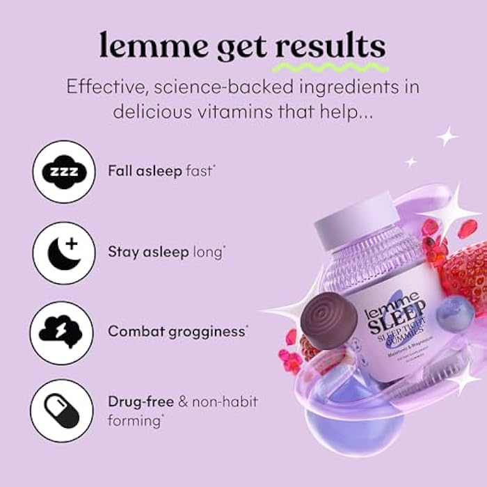 Lemme Sleep Gummies with 5mg Melatonin, Elderberry, Magnesium, L-Theanine, Chamomile and Lavender, Drug-Free Nighttime Sleep Aid, Gluten Free, Gelatin Free, Non GMO, Berry Flavored (60 Count) - Image 2