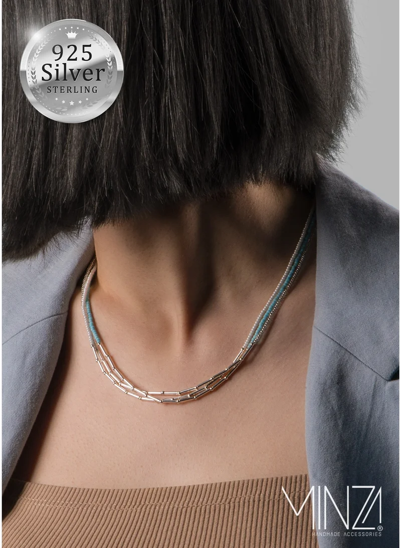 Minza " Thetis " Pure 925 Sterling Silver, Handmade Necklace for Women, Pendant and Beaded Necklace, 5.700 grams of Silver, Jewelry for Casual & Special Occasion