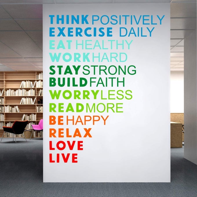 'THINK POSITIVELY - TYPOGRAPHY - OFFICE - INSPIRATIONAL - MOTIVATIONAL - QUOTES - WALL STICKER ' -SM613 (MULTI COLOUR, VINYL - 90CM X 100 CM)