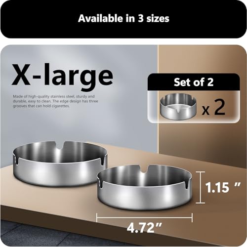roygra Ash Tray (2 Pack), Outdoor Ashtray for Outside Patio, Stainless Steel Ashtrays for Cigarettes with 3 Holder, Smoking Accessories, Home Décor, Ashtrays for Smokers Indoor - Black, X-Large - Image 2