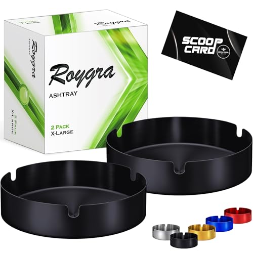 roygra Ash Tray (2 Pack), Outdoor Ashtray for Outside Patio, Stainless Steel Ashtrays for Cigarettes with 3 Holder, Smoking Accessories, Home Décor, Ashtrays for Smokers Indoor - Black, X-Large - Image 1