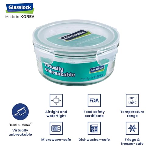 Glasslock Korea Tempered Glass Storage Containers with Lid - Classic 950ml Round - Airtight Food Storage Kitchen Container - Office Lunch Tiffin Box/Bowl, Microwave/Dishwasher/Fridge/Freezer Safe - Image 3